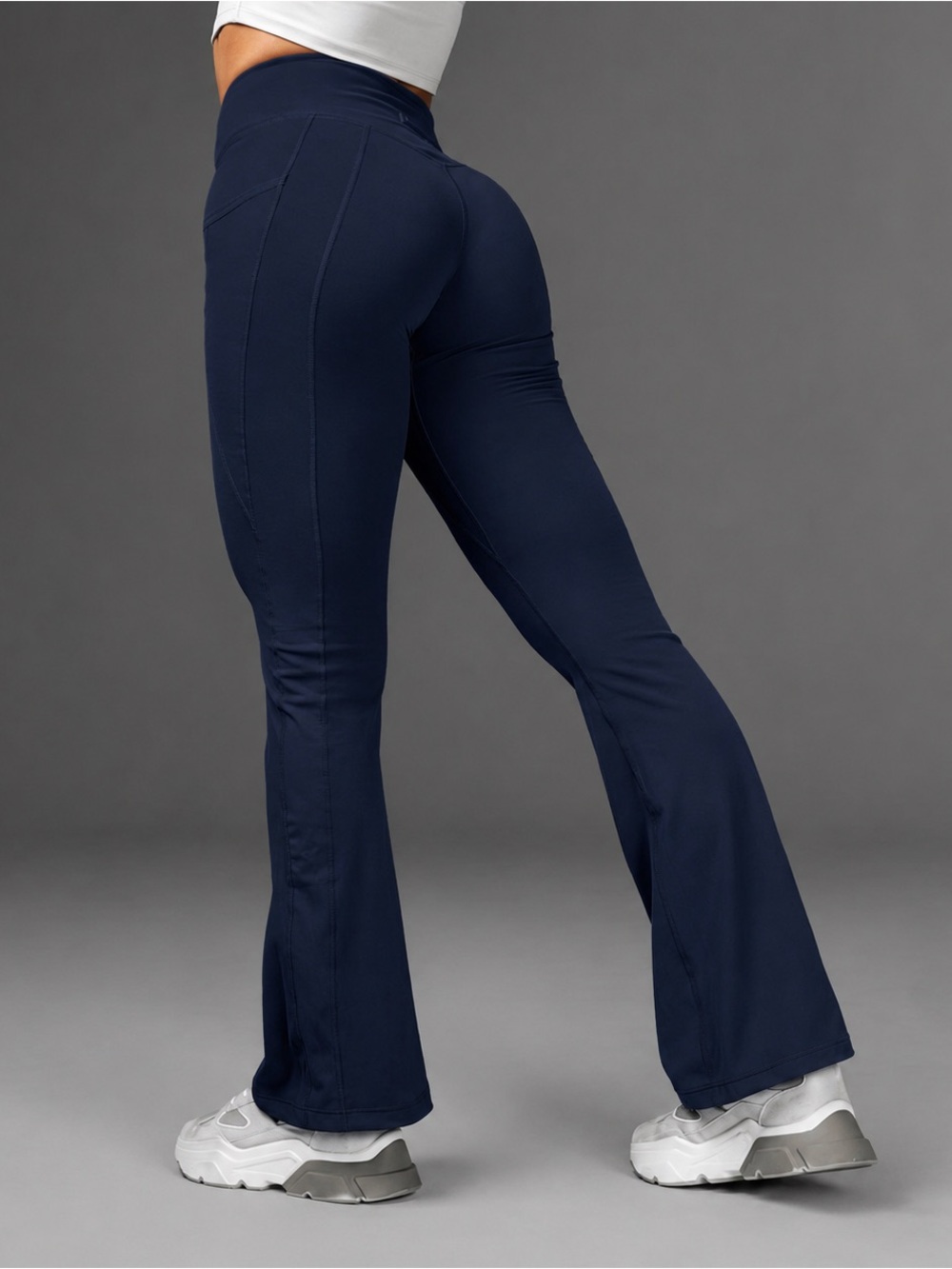 High-Waist Navy Flare Leg Pants